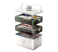 Grande boîte de rangement pour médicaments, 4 niveaux, portable, vide en plastique, boîte de premiers secours avec couvercles, poignée, organiseur de médicaments pour la maison, l'école, le bureau