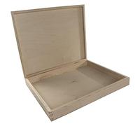 Grande boîte peu profonde en bois avec couvercle | 36 x 30 x 5 cm | Rangement des documents de valeur | Bois de pin uni non peint et non traité pour travaux manuels et découpage