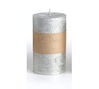 Grande bougie pilier rustique métallique faite à la main en argent pour décoration de la maison, cadeau de Noël