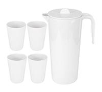 Grande Bouilloire 1700ml Avec Set de 4 Tasses, Matériau Mélamine Blanc, Capacité Importante - Durable, Résistante à la Chaleur, Idéale pour Cuisine et Restaurant