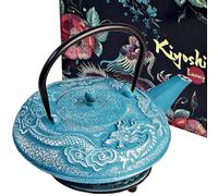 Grande bouilloire en fonte - Théière japonaise de 1200 ml avec infuseur et dessous de plat assorti - Théière en fer de style japonais avec intérieur en émail - Humidificateur à théière dragon fabriqué