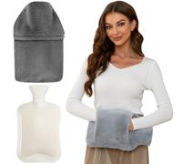 Grande bouillotte avec housse - Sac de 2 L avec chauffe-mains - Polaire douce pour soulager les douleurs du dos, du cou, des épaules et des règles - Gris
