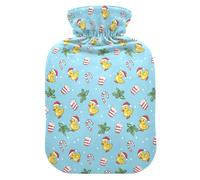 Grande bouillotte de 2 L avec housse en peluche douce - Chapeau de Noël en forme de canard - Bouchon à vis anti-fuite - Idéal pour les sports d'hiver en plein air - Douleurs musculaires et crampes