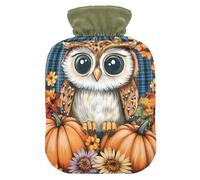 Grande bouillotte de 2 L avec housse en peluche douce en forme de chouette, bouchon à vis anti-fuite, idéal pour les sports d'hiver en plein air, le dos, le cou et les jambes, douleurs musculaires