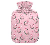 Grande bouillotte de 2 L avec housse en peluche douce - Flamant rose - Bouchon à vis anti-fuite - Idéal pour les sports d'hiver en plein air - Douleurs musculaires et crampes