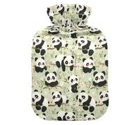Grande bouillotte de 2 L avec housse en peluche douce motif fleurs de panda, bouchon à vis anti-fuite, idéal pour les sports d'hiver en plein air, le dos, le cou et les jambes, douleurs musculaires