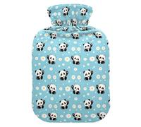 Grande bouillotte de 2 L avec housse en peluche douce motif panda, bouchon à vis anti-fuite, idéal pour les sports d'hiver en plein air, le dos, le cou et les jambes, douleurs musculaires froides et