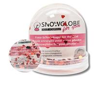 Grande boule à neige pour photo | avec cœurs rouges | avec 2 x image recto et verso | socle transparent | L: 9 cm H: 8 cm | 2 modèles à colorier | cadeau photo amour cadre photo | 50009