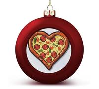 Grande boule de Noël 2024 - Incassable - Décoration de sapin de Noël en forme de cœur avec pizza - Boules rouges à suspendre pour sapin de Noël