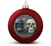 Grande boule de Noël, tête de mort sur le sol, décorations d'arbre de Noël, décorations de boule d'Halloween