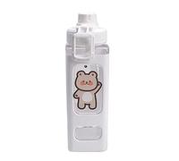 Grande Bouteille d'eau Kawaii avec Paille et Autocollant Kawaii, Bouteilles d'eau Mignonnes ours Kawaii Sport bouteille carrée portable en plastique pour Enfants Fournitures Scolaires (Blanc)
