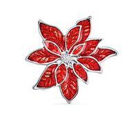 Grande Broche En Émail Blanc Et Rouge En Forme De Poinsettia Pour Les Fêtes De Fin D'Année, Ornée D'Une Fleur Détaillée, Idéale Pour Égayer Vos Tenues De Noël. Plaqué Argent, Parfaite Pour Les Femmes