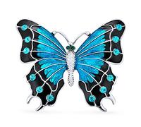 Bling Jewelry Grande Broche Papillon Ailé De Jardin À Deux Tons Noir Bleu Turquoise Aqua avec Cristaux pour Femmes Et Adolescentes Émail Plaqué Or Bijou De Déclaration