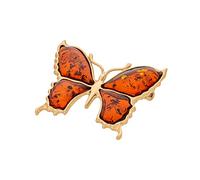 Grande broche papillon en argent sterling 925 plaqué or avec ambre de la Baltique cognac, Argent sterling, Ambre