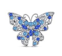 Grande Broche Papillon En Cristal Bleu Pour Femmes Bijou De Mode Design Filigrane Laiton Plaqué Argent