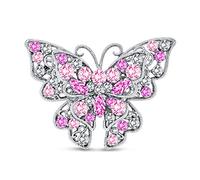 Bling Jewelry Grande Broche Papillon en Cristal Rose pour Femmes Déclaration De Mode Design Filigrane Laiton Plaqué Argent