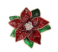 Grande broche Poinsettia en émail blanc rouge avec fleur à clip sur boucles d'oreilles écharpe bijoux pour femme argent plaqué or