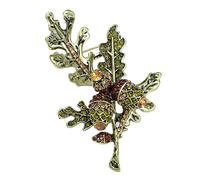 Grande broche pour femme | Feuilles vertes brillantes | Épingle élégante en strass pour manteau, pull, chemise, jupe
