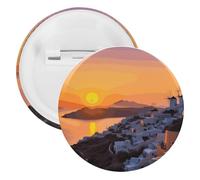 Grande broche ronde personnalisée en fer blanc avec motif paysage de coucher de soleil sur l'île de Grèce, convient pour les enseignants, les infirmières, les médecins, le personnel, les cadeaux de