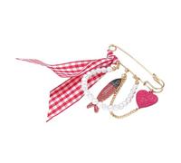 Grande broche tendance colorée en forme de cœur avec motif à carreaux en forme de poisson, épingle élégante pour vestes, sacs et jeans, décoration de mode, broche élégante avec pompons