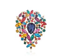 Grande broche vintage en cristal et strass en forme de feuille pour femme, couleur or