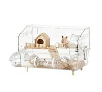 Grande Cage à Hamster à 2 Couches Transparente pour Chinchilla, Cage à Hamster en Verre, avec Roue d'exercice, Bouteille d'eau, Salle de Bain, pour Petit Animal Chinchilla hérisson