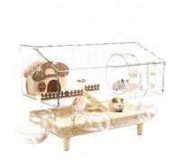 Grande cage à hamster - Clôture acrylique pour petits animaux de 17,71 pouces | Cage pour rongeurs transparente - conception à deux étages avec roue de course, pour la nourriture et pour hamsters et
