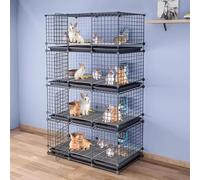 Grande Cage À Lapin Intérieur Enclos Cabane 111x39x189cm Petits Animaux Enclos avec Plateau Séparé, Double Porte