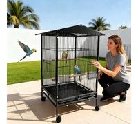 Grande cage à oiseaux, 45 x 45 x 84 cm, en métal, avec roulettes à 360 °, perchoirs, support à roulettes et plateau amovible, cage à oiseaux, perruches, calopsittes, perroquets pinson