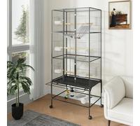 Grande cage à oiseaux à 3 étages - 176 x 82 x 47 cm - Avec perchoirs, roulettes, volière à oiseaux avec 6 portes d'alimentation - Insert pour bac à saleté - Volière en métal pour perroquets, perruches