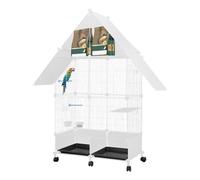 Grande cage à oiseaux, à roulettes, à roulettes, jouet avec mangeoires et bols d'eau, petite porte anti-fuite, pour l'élevage d'oiseaux domestiques en intérieur/extérieur (blanc, 2ème étage)