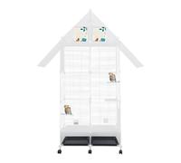 Grande cage à oiseaux, à roulettes, à roulettes, jouet avec mangeoires et bols d'eau, petite porte anti-fuite, pour l'élevage d'oiseaux domestiques en intérieur/extérieur (blanc, 3ème étage)