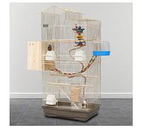 Grande cage à oiseaux dorée - Jouet pour perroquet - Avec mangeoire - Pour perruches, canaris, pinsons, perroquets