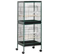 Grande cage à oiseaux en fer forgé avec perchoir en bois, support roulant, plateau coulissant pour perroquets, perruches, inséparables, vert