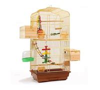 Grande cage à oiseaux solide en fer forgé avec mangeoire, cage à oiseaux créative dorée pour la maison (E)