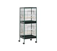 PawHut Grande Cage à Oiseaux sur Pied - volière Double avec mangeoires perchoirs Plateau Amovible - roulettes - 51,5 x 50 x 140 cm Vert Noir