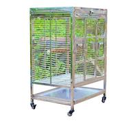 Grande cage à perroquet en acier inoxydable avec support en bois, design mobile et durable, avec roues roulantes et gobelets pour nourrir et se déplacer facilement