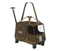 Grande Cage De Transport à roulettes pour Chats, Ventilation sur 3 CôTéS, Convient pour Deux Petits Chats Ou Un Chien De Taille Moyenne à Grande Pesant Moins De 13,6 Kg, Couleur Café.