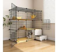Grande cage d'intérieur 2/3 avec litière fermée pour 1 à 2 chats, furet, chinchilla, petits animaux (style 2, 111 x 49 x 109 cm)