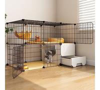 Grande cage d'intérieur 2/3 avec litière fermée pour 1 à 2 chats, furet, chinchilla, petits animaux (style 2, 111 x 39 x 73 cm)