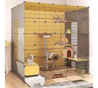Grande Cage d'intérieur pour Chat avec bac à litière, enclos pour Chat pour l'intérieur, enclos intérieur pour Chaton avec Toit, Design Transparent, Super Porteur, Facile à Assembler et déta