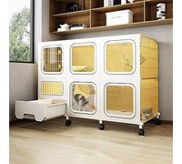 Grande cage d'intérieur pour chat avec bac à litière et poulie, niche en fil métallique pour chats, niche spacieuse pour chat, 70,9 x 36,6 x 75,9 cm (L x l x H), jaune