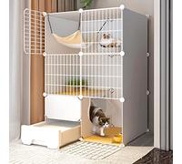 Grande cage d'intérieur pour chat avec litière, enclos et transport - Comprend un nid, un bol, une échelle et une pelle à litière - Parfait pour les chats d'intérieur - Design réseau crypté