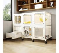 Grande cage d'intérieur pour chat en fil métallique avec poulie et litière, niche spacieuse pour jouer et faire de l'exercice, jaune, 70,9 x 36,6 x 75,9 cm (L x l x H)