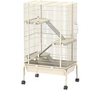 Grande cage enclos lapin - PawHut - 4 niveaux, 2 portes, 3 rampes, plateau profond et roulettes - 69 x 44 x 120 cm - beige
