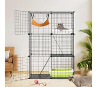 Grande cage et enclos pour chat à 3 niveaux - Parc intérieur amovible avec 3 portes et 2 rampes, cage en fil métallique pour 1 à 2 chats, furets, petits animaux de compagnie, 71,6 x 35,6 x 106,9 cm (L