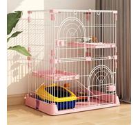 Grande Cage for Animaux de Compagnie à 3 Niveaux avec bac à litière, Parc à Plusieurs Niveaux Petits, Caisse de Compagnie intérieure/extérieure(Pink,L)