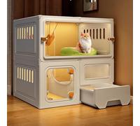 Grande Cage for Chats D'intérieur, Parc for Chat avec Litière, Jolie Maison for Chat À 2 Niveaux, Enclos for Chats en Polyéthylène avec Porte Transparente