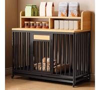 Grande Cage for Chien avec Cadre en Acier, Rangement supérieur, roulettes pivotantes Freins et Porte verrouillable(Black Light Walnut,110 cm L x 60 cm W x 101 cm H)