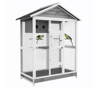 Grande cage oiseau - PawHut - 4 perchoirs 2 portes - pour canaris et perruches - gris